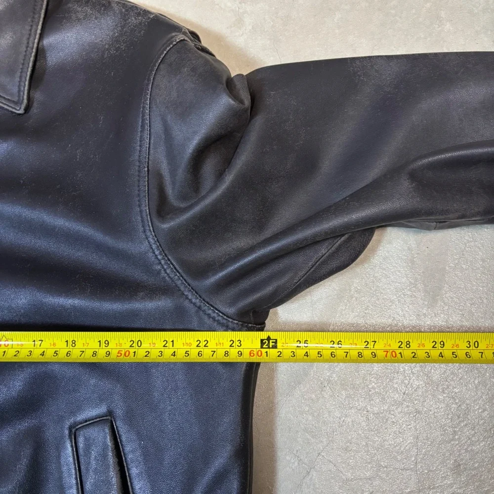 Jos A Bank Mens Brown Genuine Leather Bomber Jacket Full Zip Coat Size Medium - Picture 5 of 6